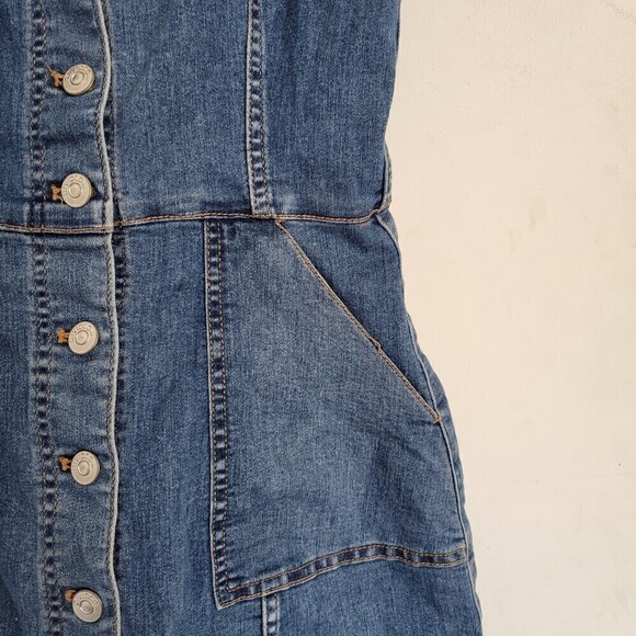H&M Divided Button Front Blue Denim Cotton Jean Mini Dress Size 4 - Picture 4 of 12